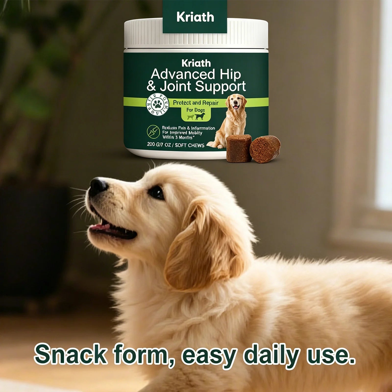 Kriath Dog Joint Chews Hip Joint Health Support Cartilage Reduce Pain Inflammation Improve Mobility Wellness Boost Body Defense