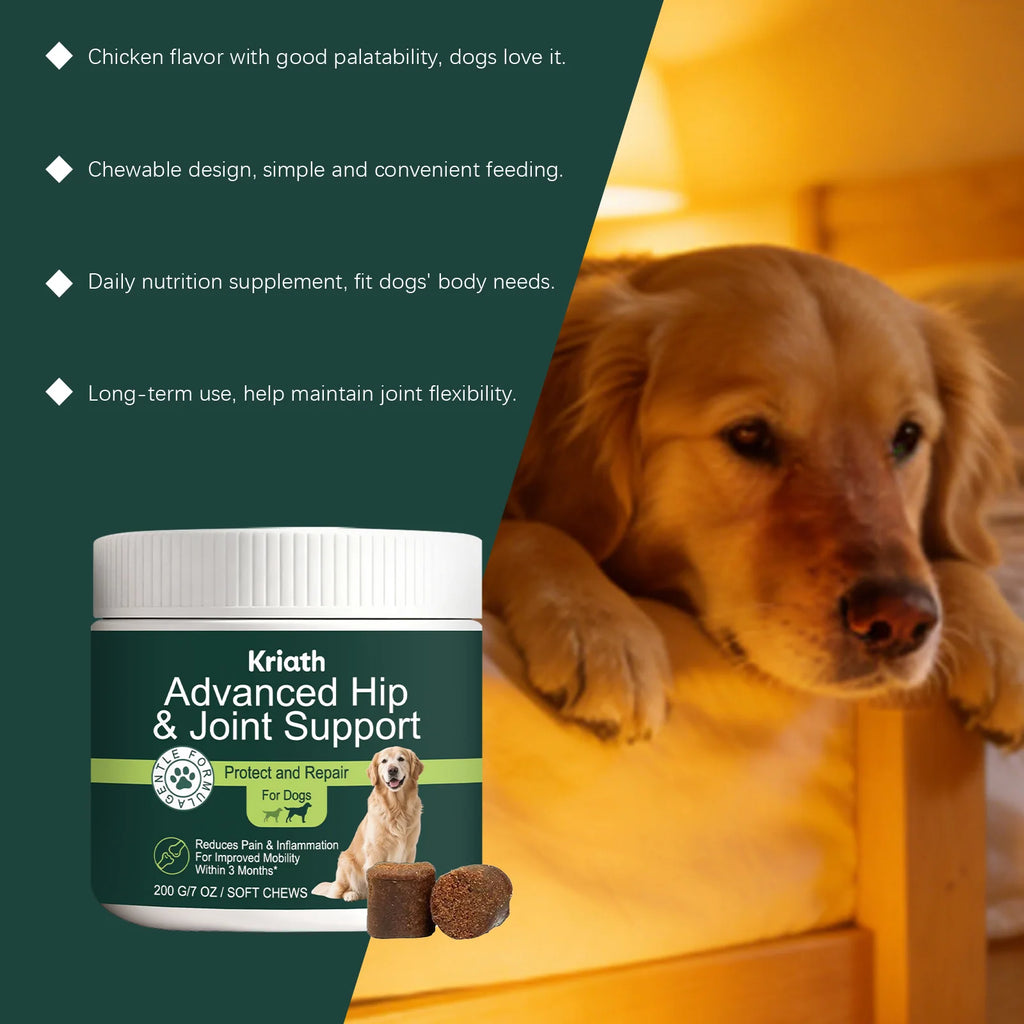 Kriath Dog Joint Chews Hip Joint Health Support Cartilage Reduce Pain Inflammation Improve Mobility Wellness Boost Body Defense